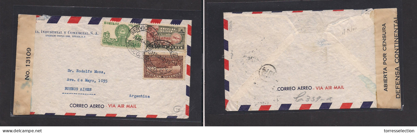 MEXICO. Mexico - Cover - 1942 DF To Argentina Air Mult Fkd Env+censored. Easy Deal. XSALE. - Mexiko