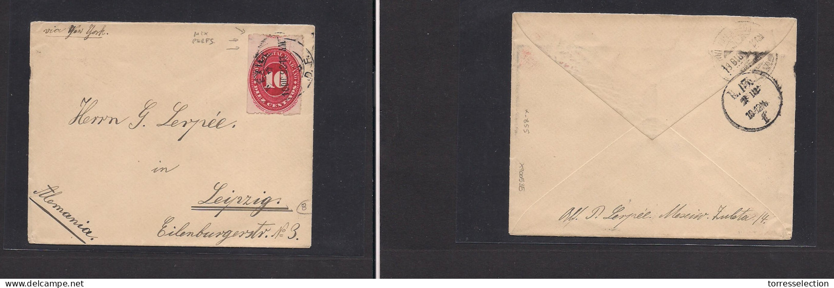 MEXICO. Mexico - Cover - 1893 DF To Lepizig  Germany Frkd Env Lare Numeral Prforation Varietty, Interesting And Rare. Ea - Mexiko