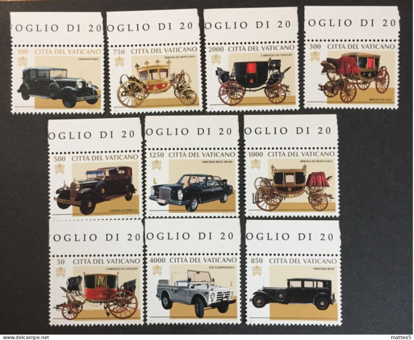 1997 - Vaticano - Carrozze Ed Auto Papali - Serie 10 Valori - Nuovi - Nuovi