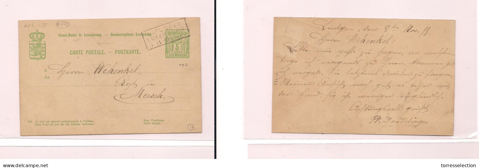 MACAU. Cover -  1895 Tpo Early Stat Card Ulfligen To Mersch. Easy Deal. XSALE. - Other & Unclassified