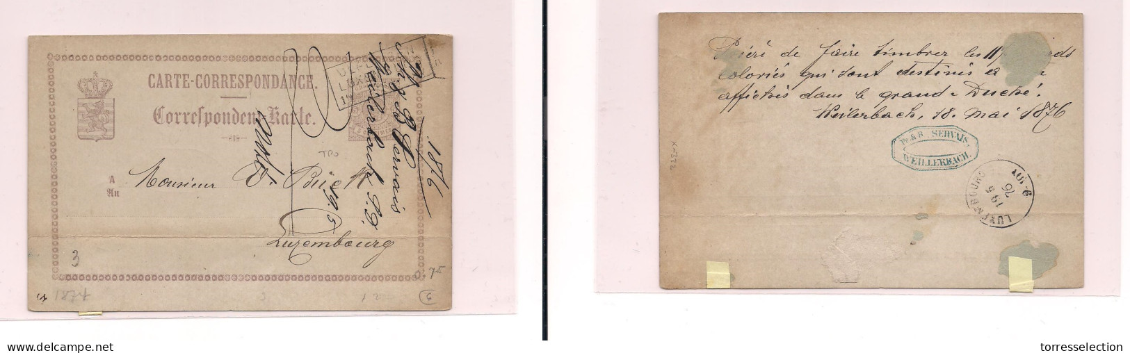 MACAU. Cover -  1876 Weillerbach To Lux Early Stat Card Tpo. Easy Deal. XSALE. - Otros & Sin Clasificación