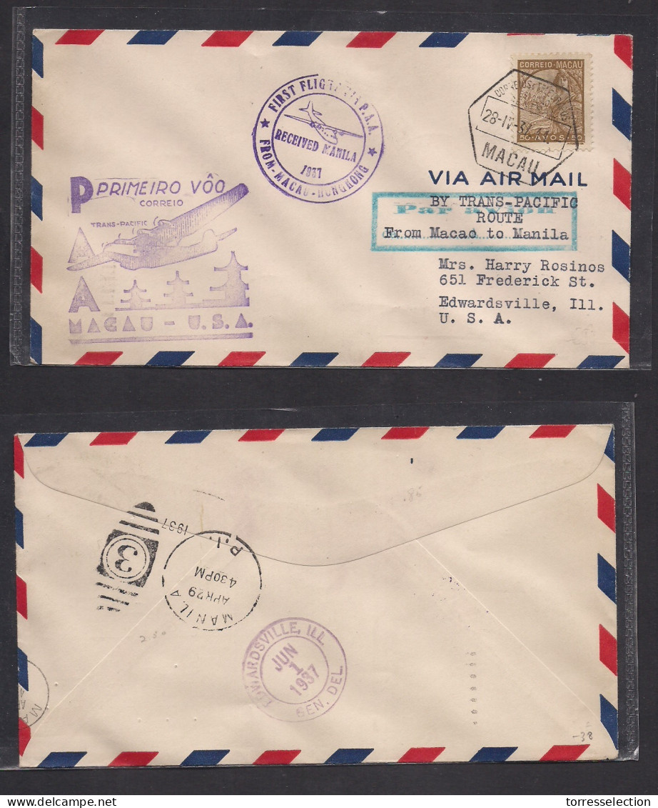 MACAU. 1937 (28 Apr) Macau - Manila Trip Returned Part. First Flight Transpacific USA - MACAU. XSALE. - Other & Unclassified