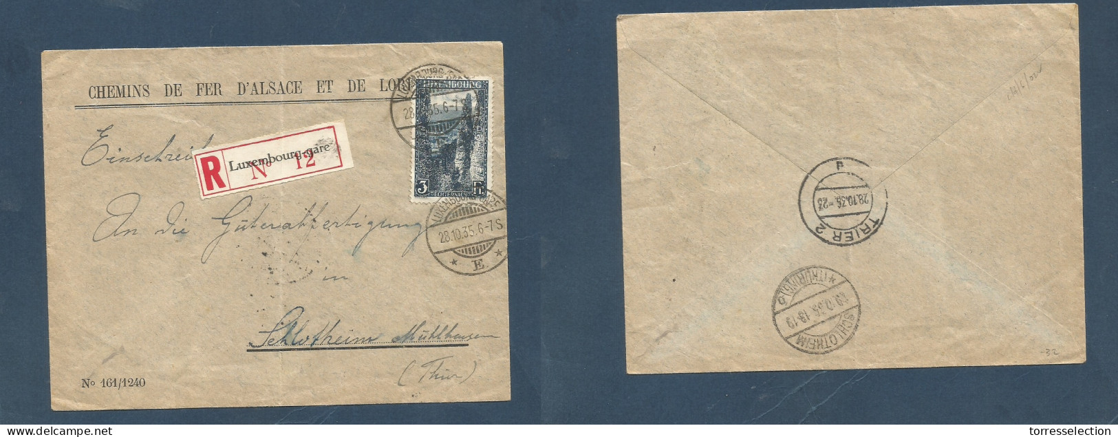 LUXEMBOURG. 1935 (28 Oct) Garelux - Thuringen, Germany, Sehlotheim (29 Oct) Registered Comercial 3fr Rate Envelope. VF.  - Other & Unclassified