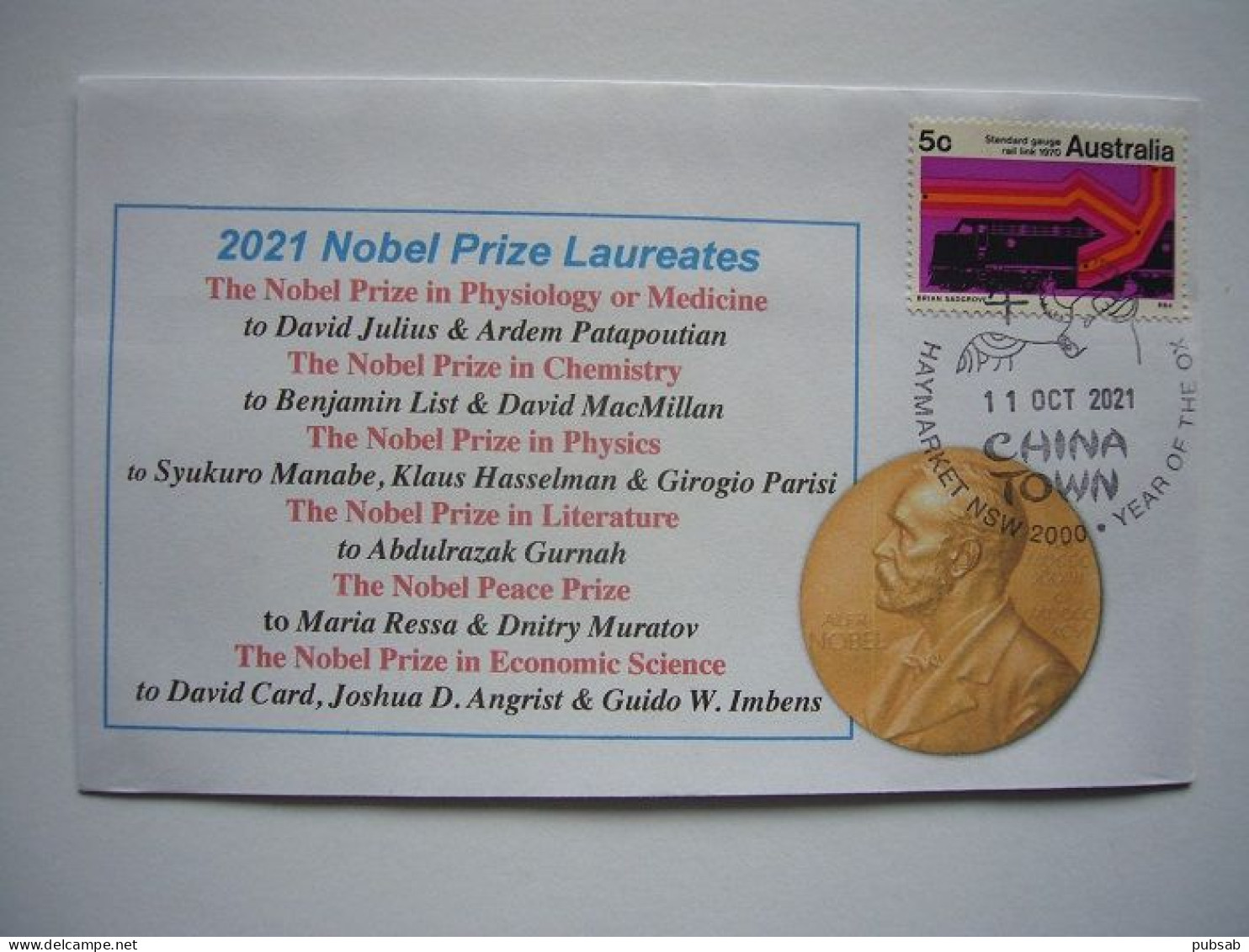 CHINA TOWN / Year Of The Rat / 2021 Nobel Prize Laureates / Oct 11,2021 - Postmark Collection