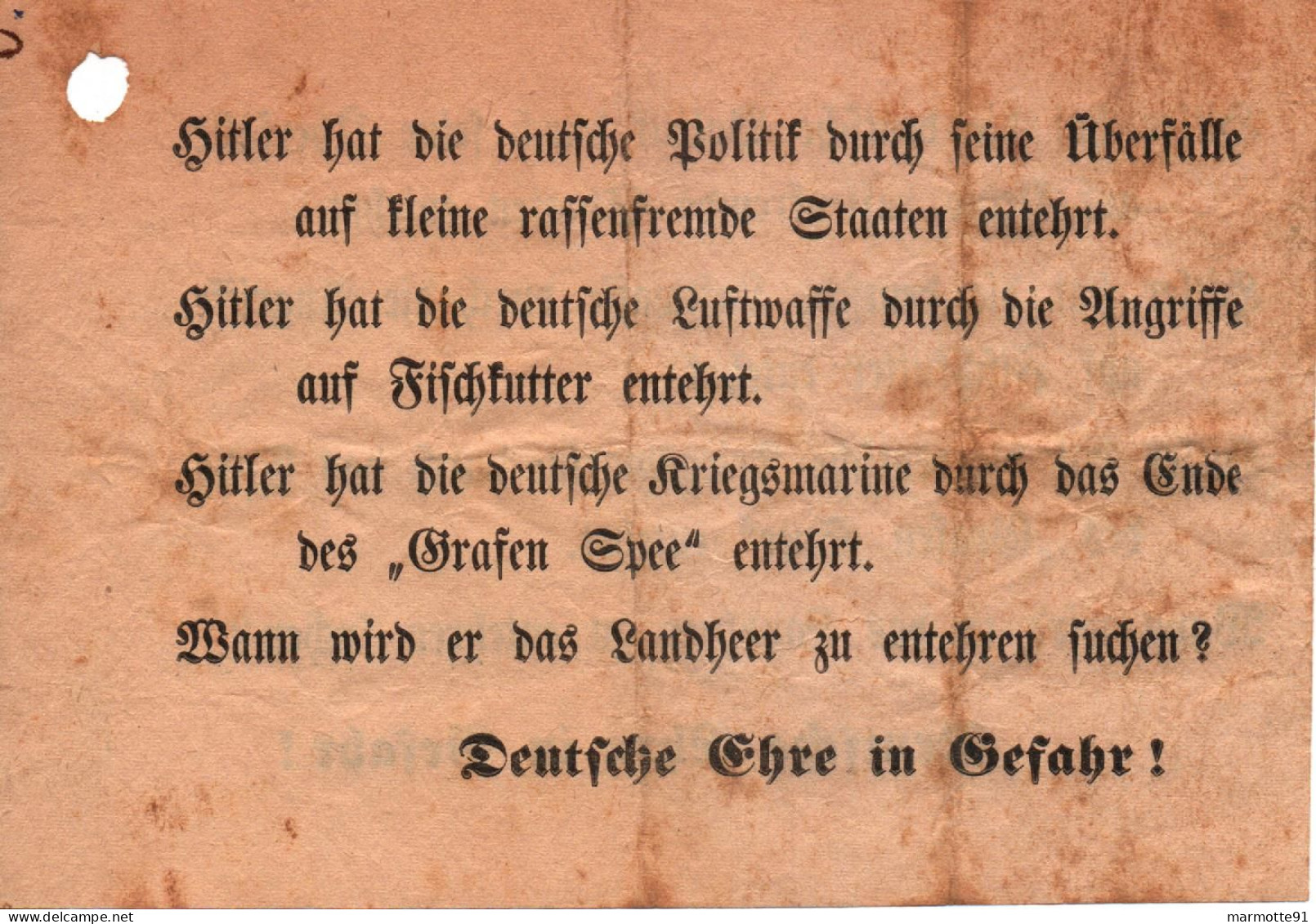 TRACT ANTI ALLEMAND 1939 1940 DROLE DE GUERRE REICH PROPAGANDE    # 67 - 1939-45