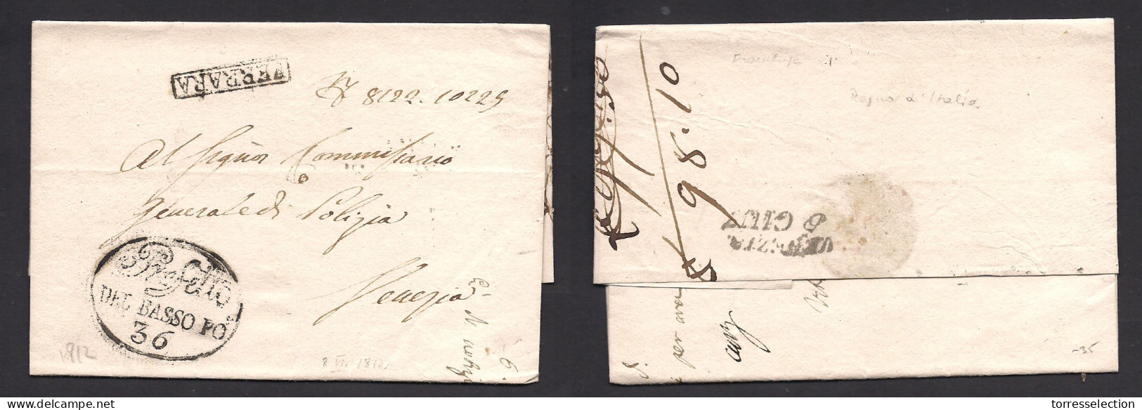 Italy - Prephilately. 1812 (5 June) Basso Po, Ferrara - Venezia (5 June) Dated E. Stline Box FERRARA + Oval Cachet. VF + - Non Classés