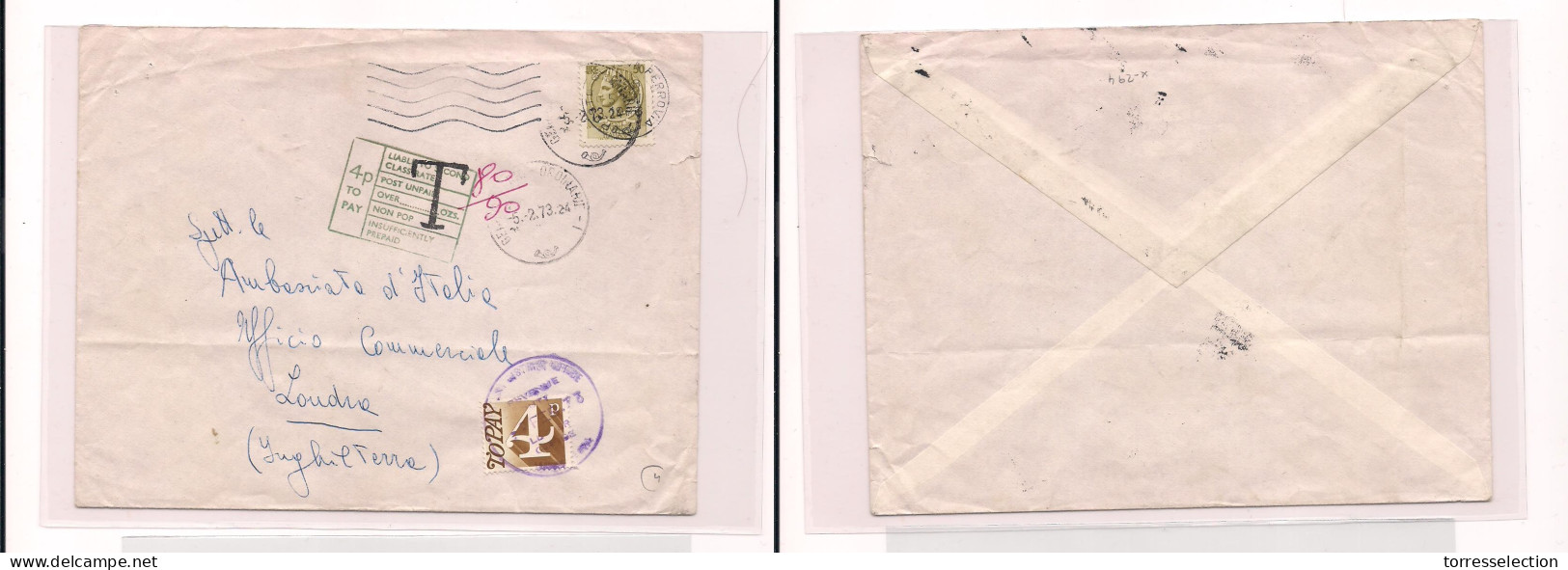 ITALY. Cover -  1973 Genoa To UK London Fkd Taxed Env+ Post Due Tied. Easy Deal. XSALE. - Non Classés