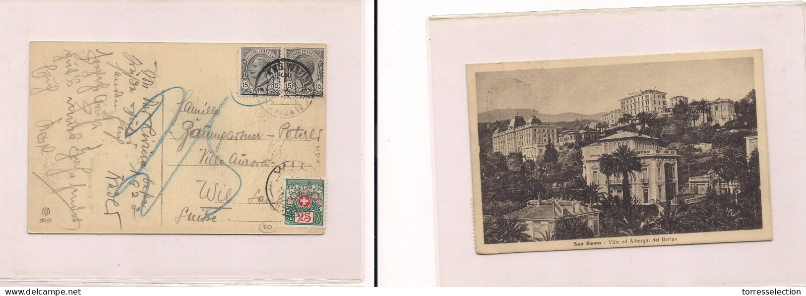 ITALY. Cover -  1923 Ventimiglia To Switz Wil Fkd Card Taxed Arrival Post Due Tied. Easy Deal. XSALE. - Ohne Zuordnung