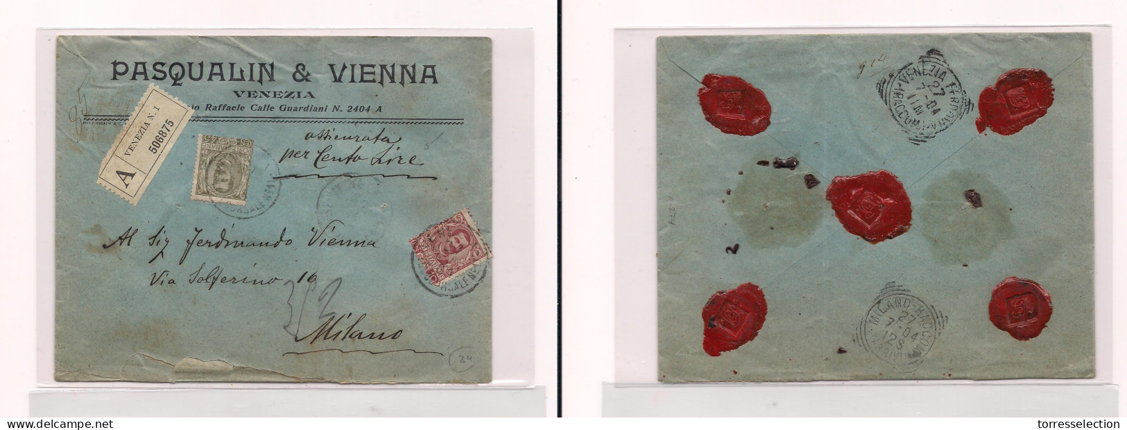 ITALY. Cover -  1904 Venezia To Milano Registr Insured Fkd Env. Nice Item. Easy Deal. XSALE. - Zonder Classificatie