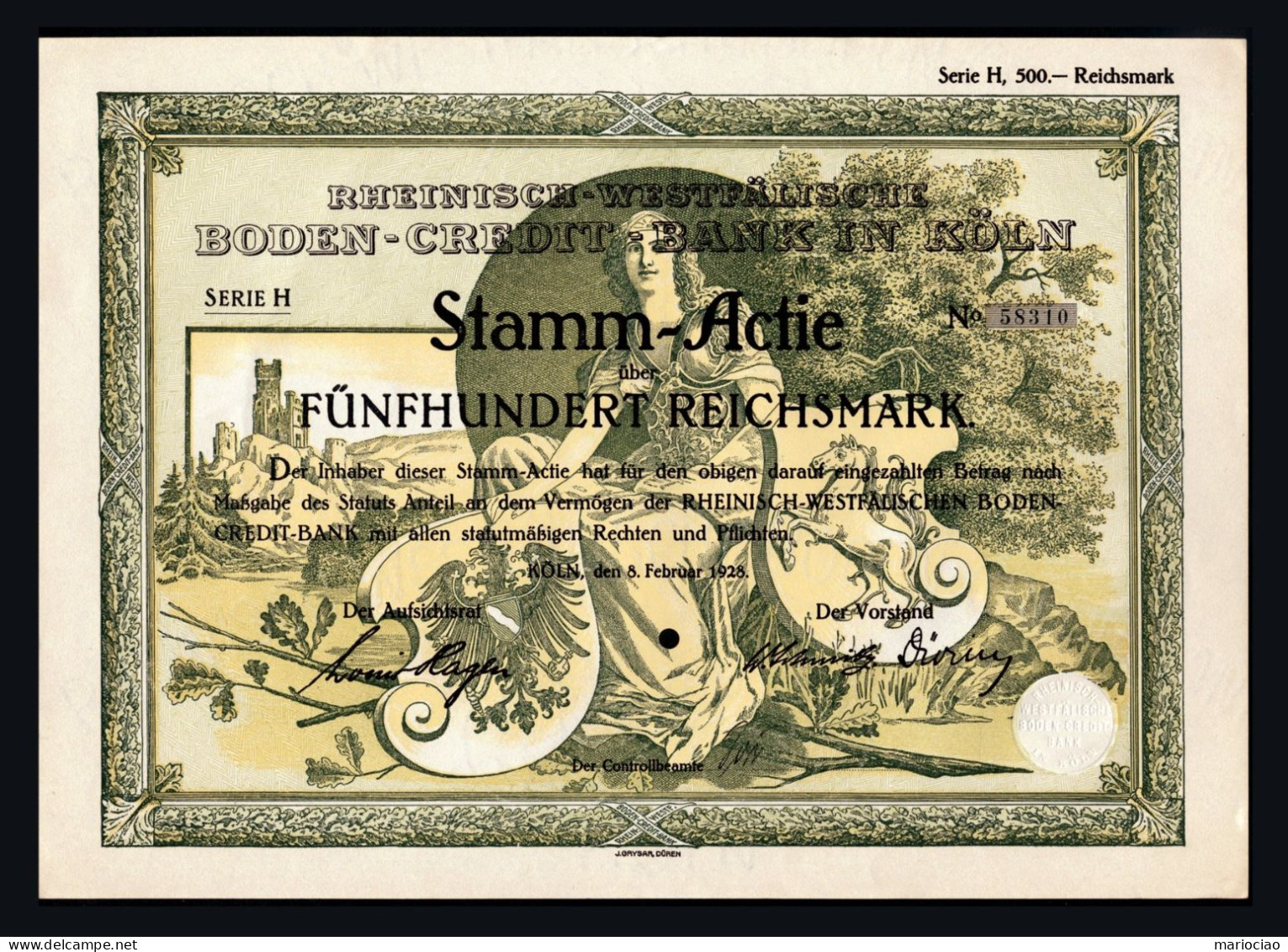 T-DE Rheinisch-Westfälische Boden-Credit Bank In Köln 1928 RM 500 - Otros & Sin Clasificación