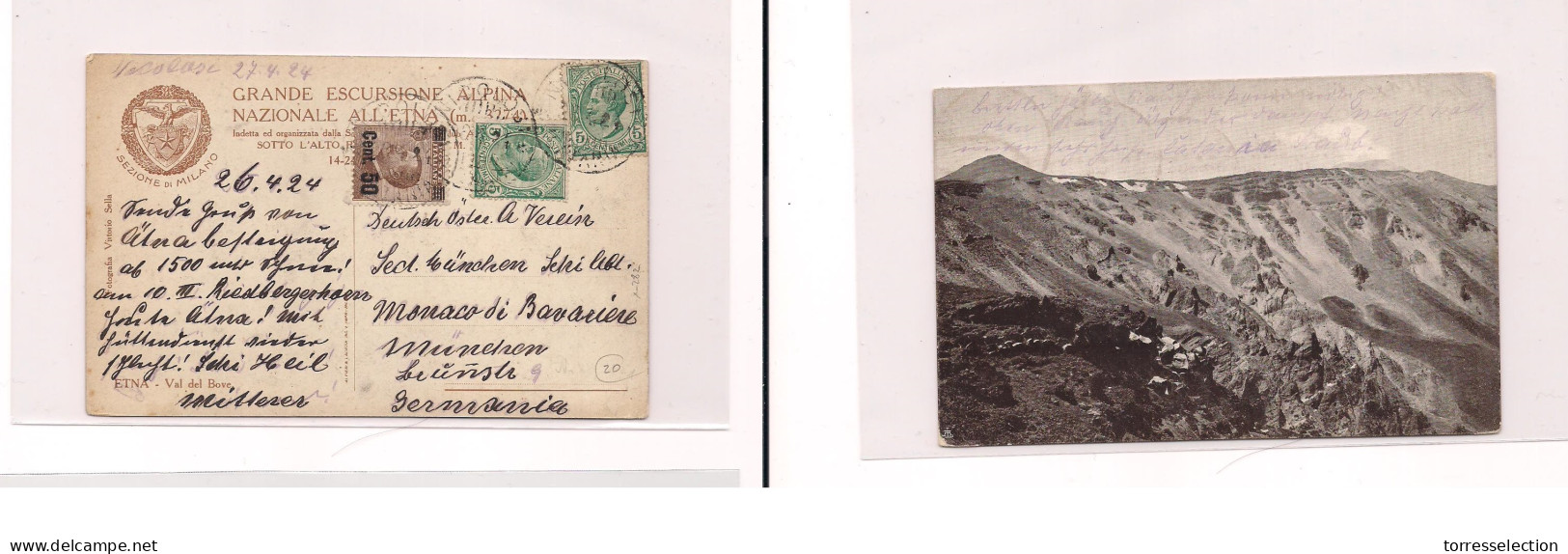 ITALY.  Cover -  1924 Milano To Germany Munich Ovpt Issue Multfkd Ppc Etna. Easy Deal. XSALE. - Zonder Classificatie