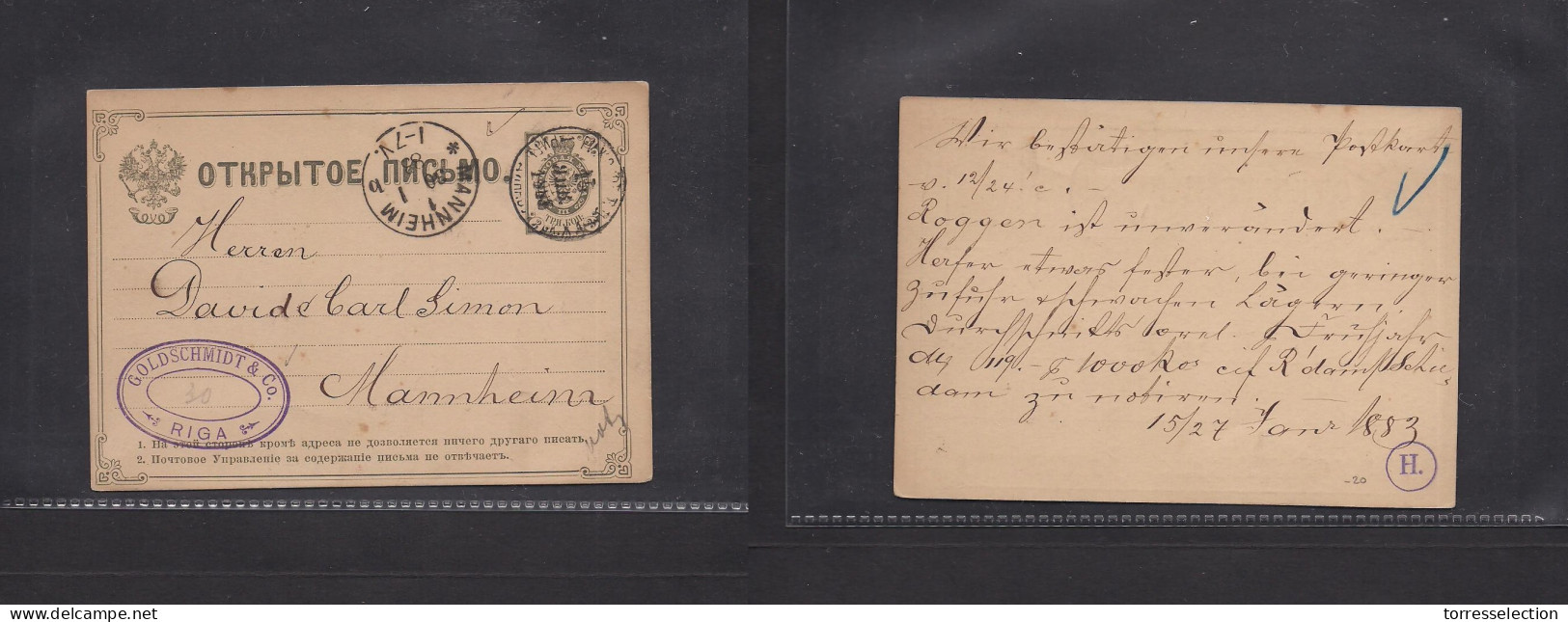 RUSSIA. 1888 (15/27 Jan) Latvia, Riga - Germany, Mannheim (30 Jan) 3 Kop Early Stat Card. Fine Used. XSALE. - Other & Unclassified