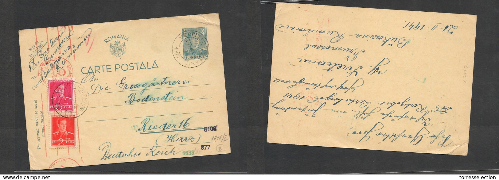 ROMANIA. Romania Cover 1941 Bukowina To Germany Rieder  Deutsches Reich Stat Card+2 Adtls Vf. Easy Deal. XSALE. - Altri & Non Classificati
