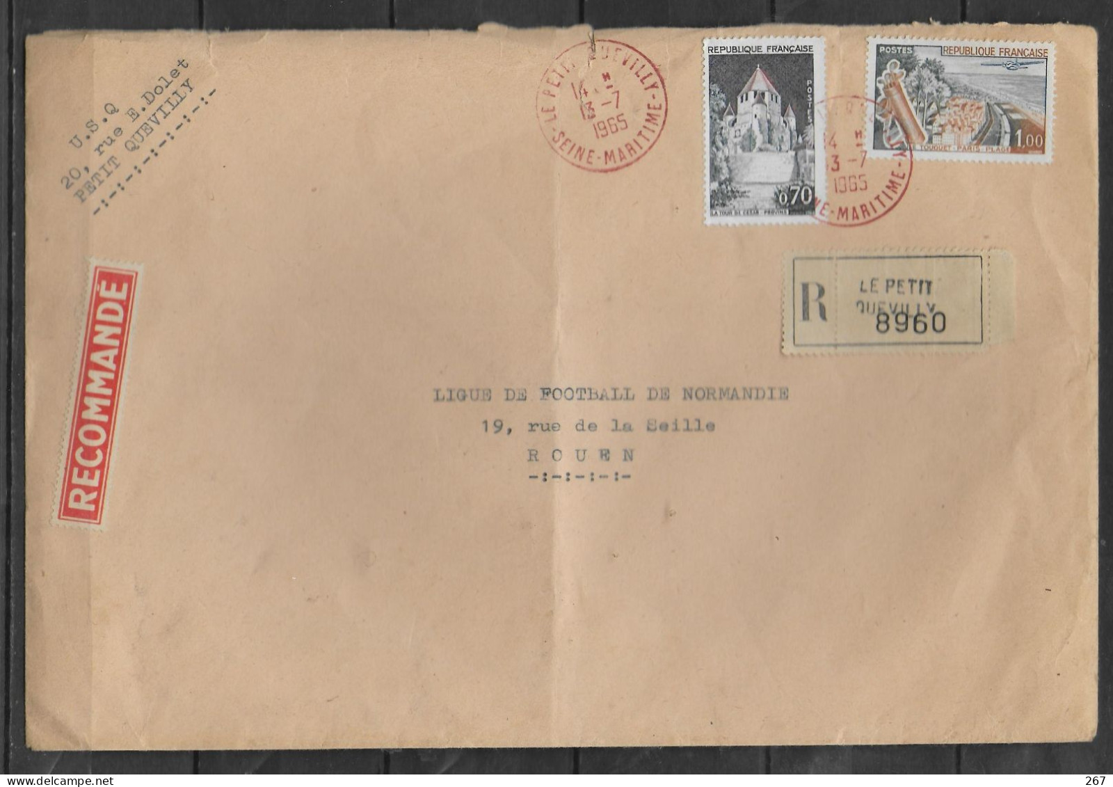 FRANCE  Lettre Recommandée 1965 Petit Quevilly  La Tour De César Le Touquet - Monuments
