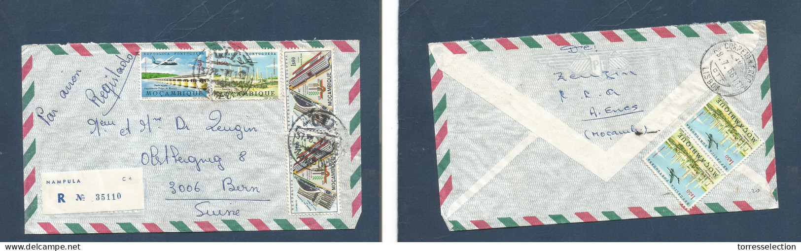 PORTUGAL-MOZAMBIQUE. 1966 (37 Aug X 27 July, Date ERROR) Nampula - Switzerland, Bern (29 July) Registered Multifkd Front - Other & Unclassified