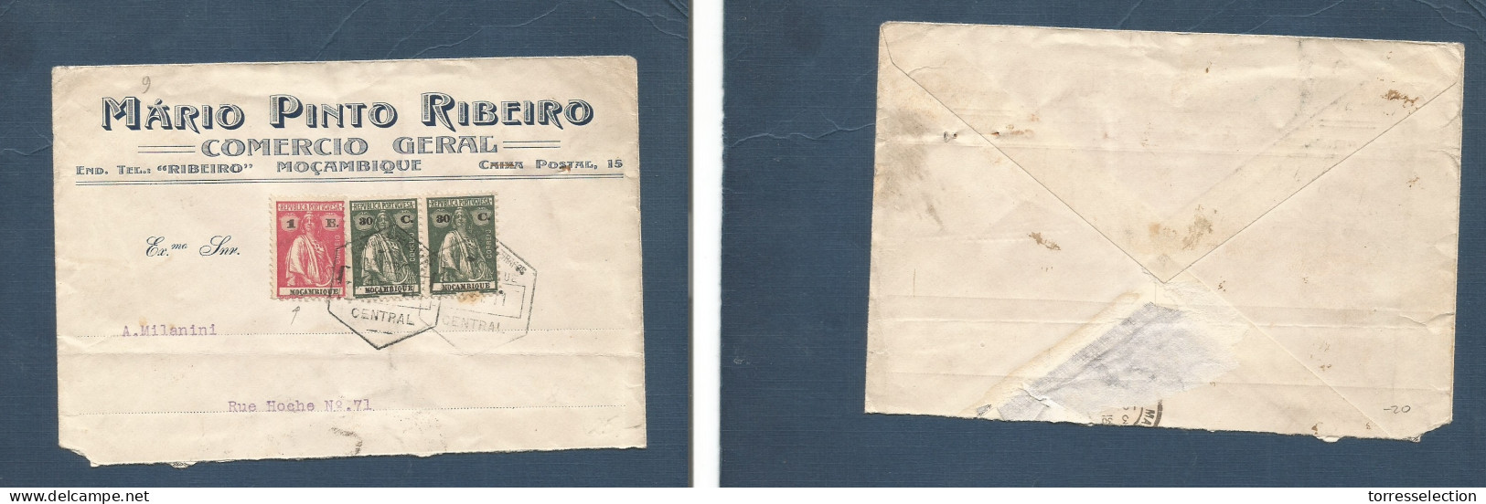 PORTUGAL-MOZAMBIQUE. 1931. GPO - France. 1,60 Esc Rate Ceres Issue Multifkd Comercial Env, Tied Ds. XSALE. - Autres & Non Classés