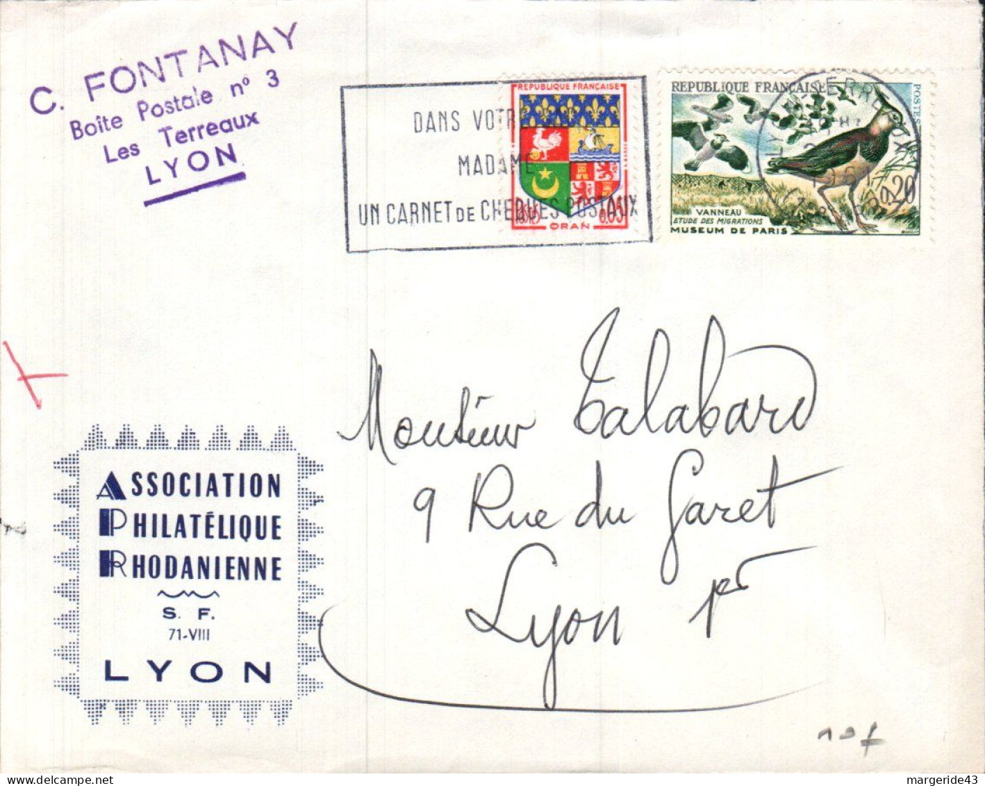 AFFRANCHISSEMENT COMPOSE SUR LETTRE DE LYON 1961 - Tarifas Postales