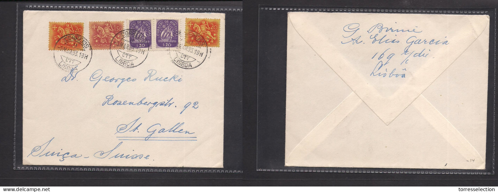 Portugal - XX. 1953 (5 March) Lisboa - Switzerland, St. Gallen. Kind Dinis Multifkd Env + Caravela Issues. XSALE. - Other & Unclassified