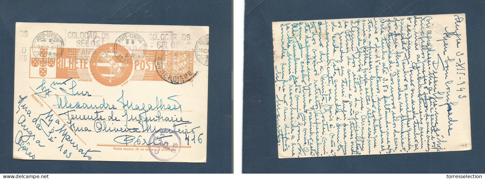 PORTUGAL - Stationery. 1943 (3 Dec) Angra, Azores - Porto (15 Dec) $30 Light Brown Stationary Card, Two Censor Cachets.  - Andere & Zonder Classificatie