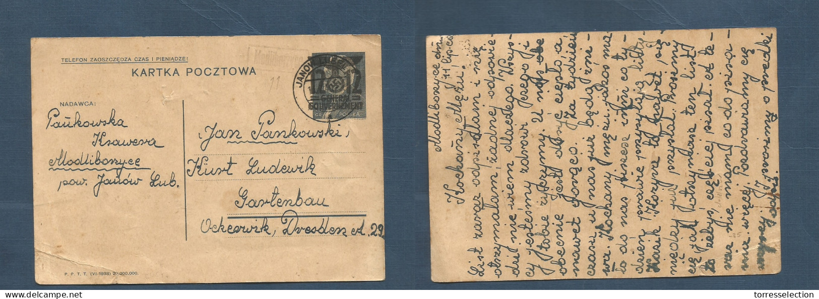 POLAND. 1940 (11 Apr) Janow Lubel - Gastenbau, Germany. Censored Ovptd 12 Gr Stat Card. Fine. Statline. XSALE. - Altri & Non Classificati