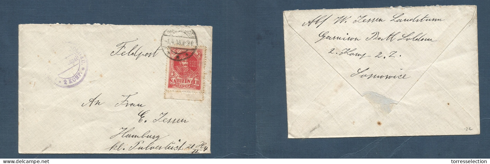 POLAND. 1918 (1 April) Sosnowice - Germany. Fkd Censored WWI Envelope. Fine. Nabiednych Feldpost. XSALE. - Autres & Non Classés