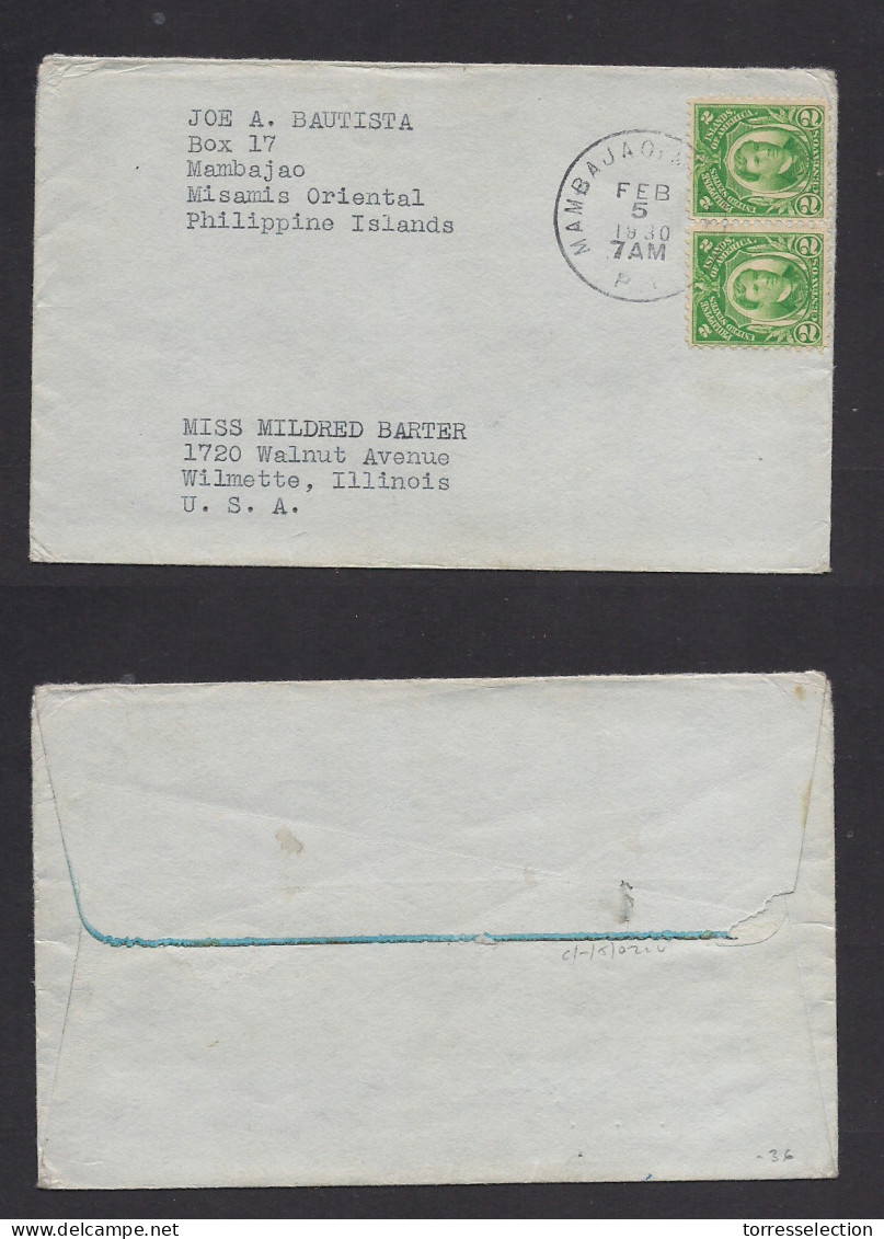 PHILIPPINES. 1930 (5 Feb) Mambajao, Misamis Oriental - USA, Wilmette, Ill. Multifkd Env. XSALE. - Filipinas