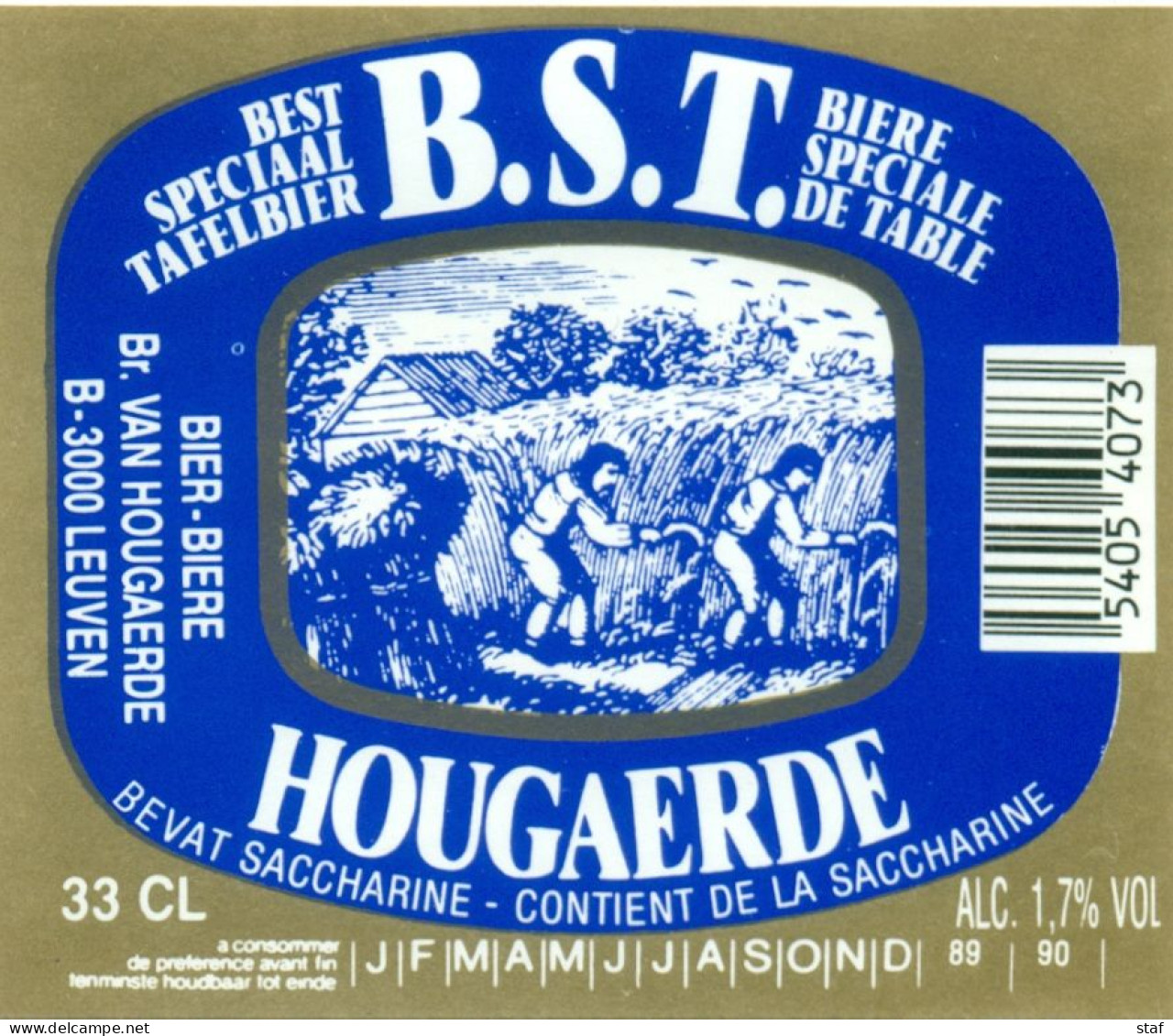 Oud Etiket Bier B.S.T. Hougaerde - Brouwerij / Brasserie Van Hougaerde Te Leuven - Bier