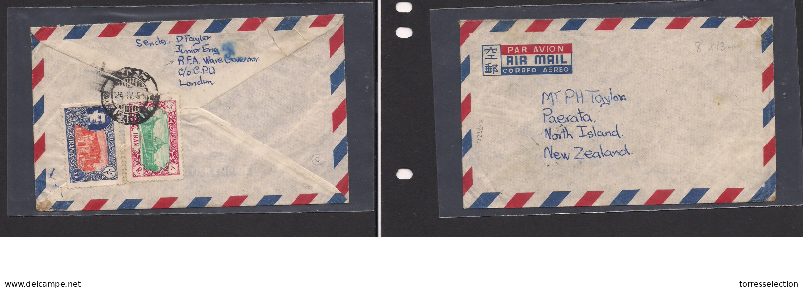 PERSIA. Persia Cover 1951 Reverse Mult Fkd Env Airmail To New Zealand RFA Organization Abadan. Easy Deal. XSALE. - Irán