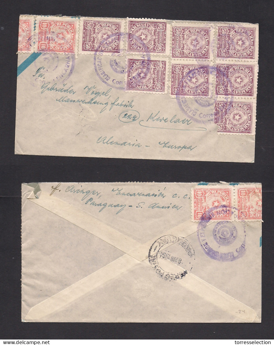 PARAGUAY. 1954. Encarnacion - Kevelaer, Germany. Multifkd Front And Reverse Env Airmail Rate, Cancelled Gomfrafo Type. F - Paraguay