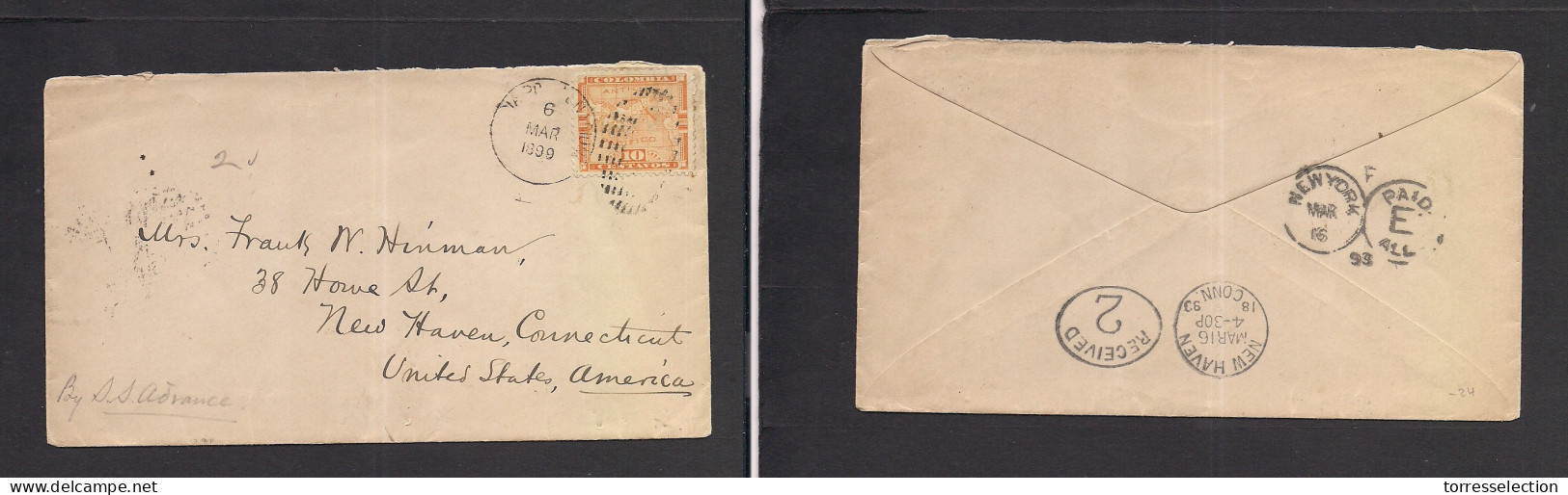 PANAMA. 1899 (6 March) APN - USA, New Haven, CT (16 March) Fkd Env. XSALE. - Panama