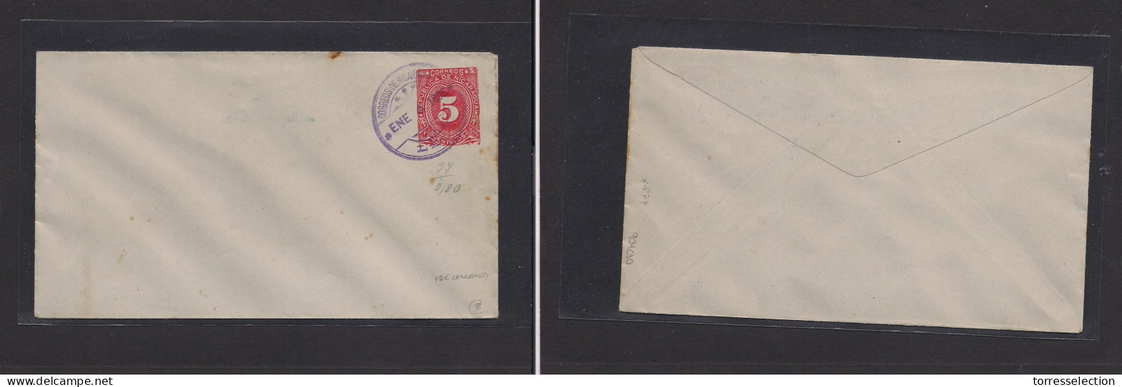 NICARAGUA. Nicaragua - Cover - 1896 Leon Pre-cancelled Stat 5c Red Env, Specimen Type, Interesting. Easy Deal. XSALE. - Nicaragua