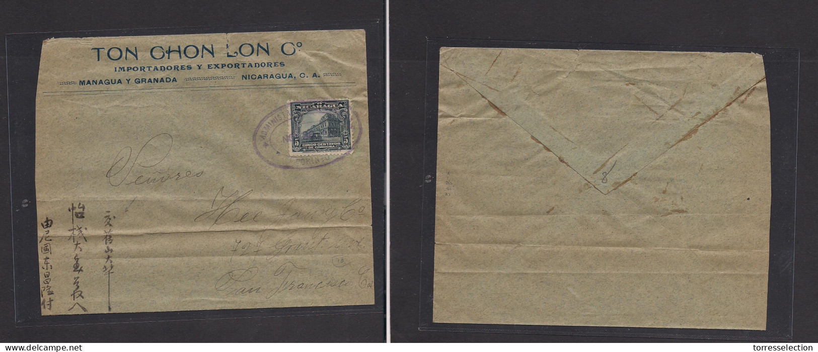 NICARAGUA. Nicaragua - Cover - C.1920s Corinto To USA SF Fkd Env Chinese Business. Easy Deal. XSALE. - Nicaragua