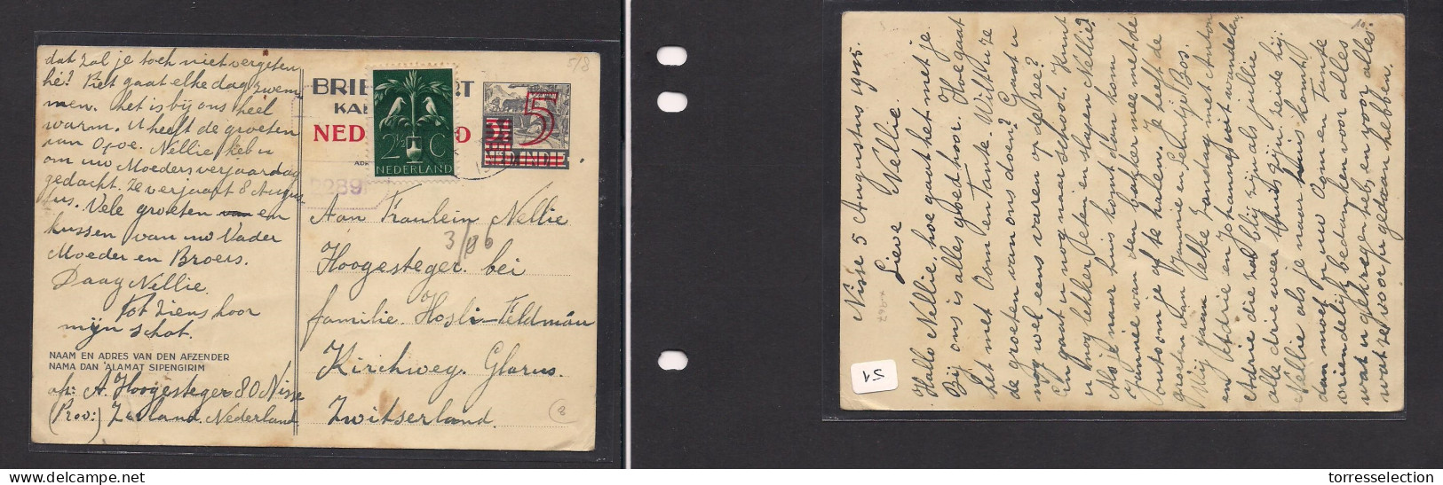 NETHERLANDS. Netherlands - Cover 1945 Nisse To Switz Kirchwey Dutch Indes Ovpt Stat Acrd+adtl. Easy Deal. XSALE. - Sonstige & Ohne Zuordnung