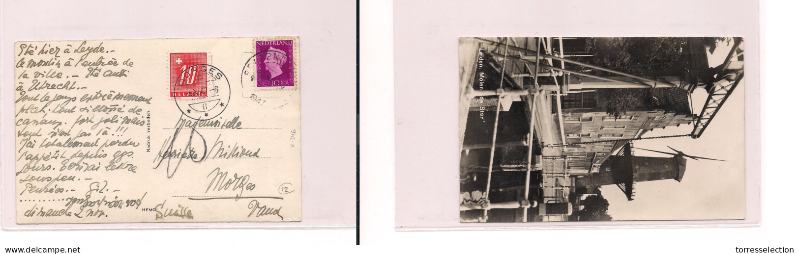 NETHERLANDS. Netherlands - Cover -  1947 Leiden To Switz Fkd Card+ Postage Due Tied, Fine. Easy Deal. XSALE. - Sonstige & Ohne Zuordnung