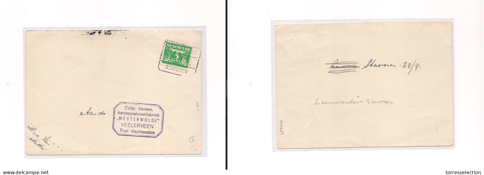 NETHERLANDS. Netherlands - Cover -  1943 Tpo Veerlerveen To Stavoren Fkd Priv Card. Easy Deal. XSALE. - Otros & Sin Clasificación