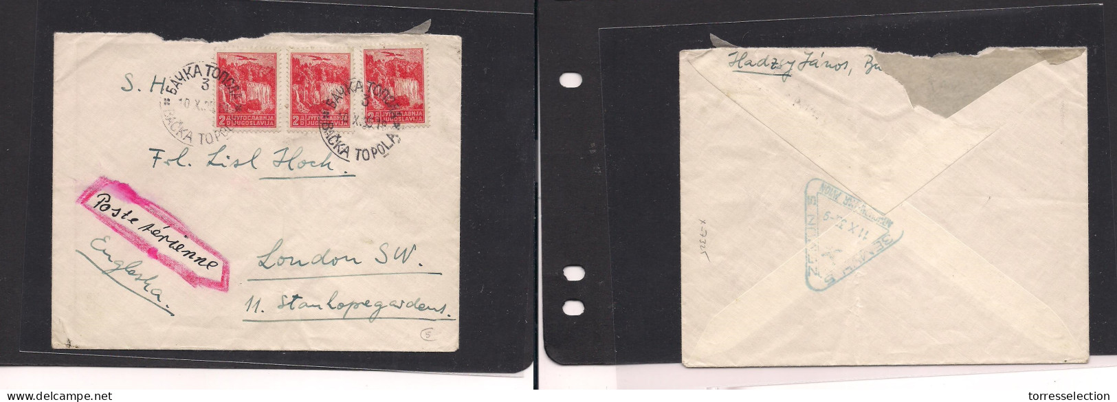 YUGOSLAVIA. Yougoslavia Cover 1935 Backa Toploa To UK London Air Mult Fkd Env Reverse Air Cachet. Easy Deal. XSALE. - Other & Unclassified