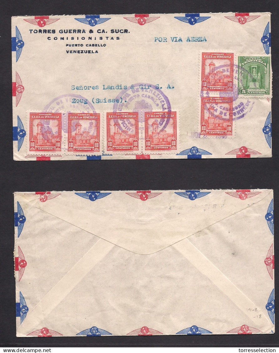 VENEZUELA. 1948. Puerto Cabello, Carabobo - Switzerland, Zong. Air Multifkd Env, Gomigrafo Cancel. XSALE. - Venezuela