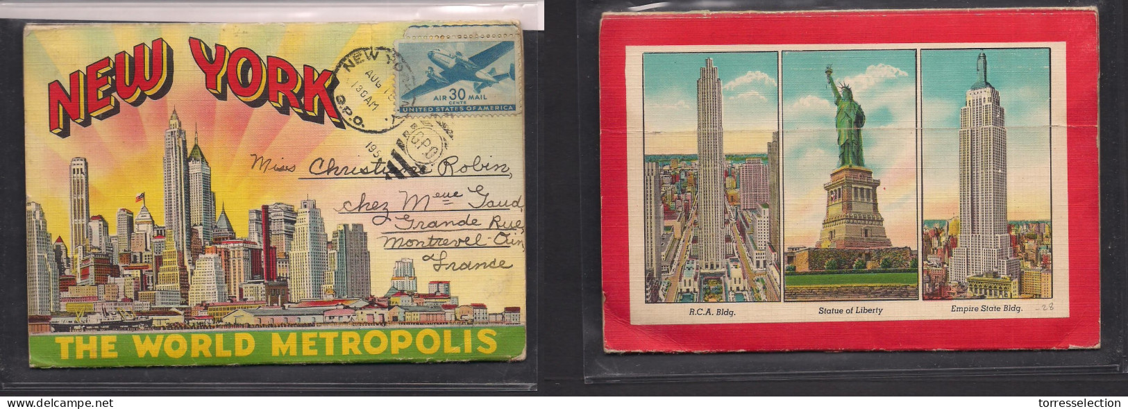 USA - XX. 1951 (Aug 15) NYC - France, Montreal 16 Photos Color, Illust 30c Fkd Album. Nice Card. XSALE. - Other & Unclassified