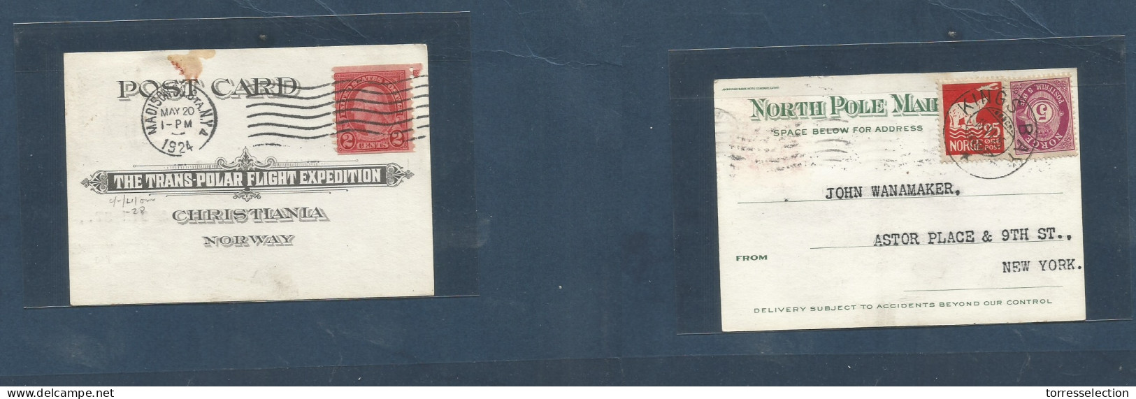 USA - XX. 1924 (20 May) Norway - USA. Transpolar Flight. Expectation Mixed Front + Reverse Dual Fkd Commemorative Card.  - Autres & Non Classés