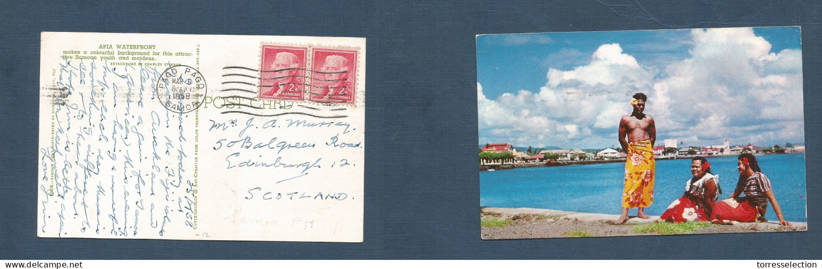 USA - Samoa. 1958 (6 March) Pago Pago - Scotland, Edinburgh US Fkd Ppc. XSALE. - Other & Unclassified