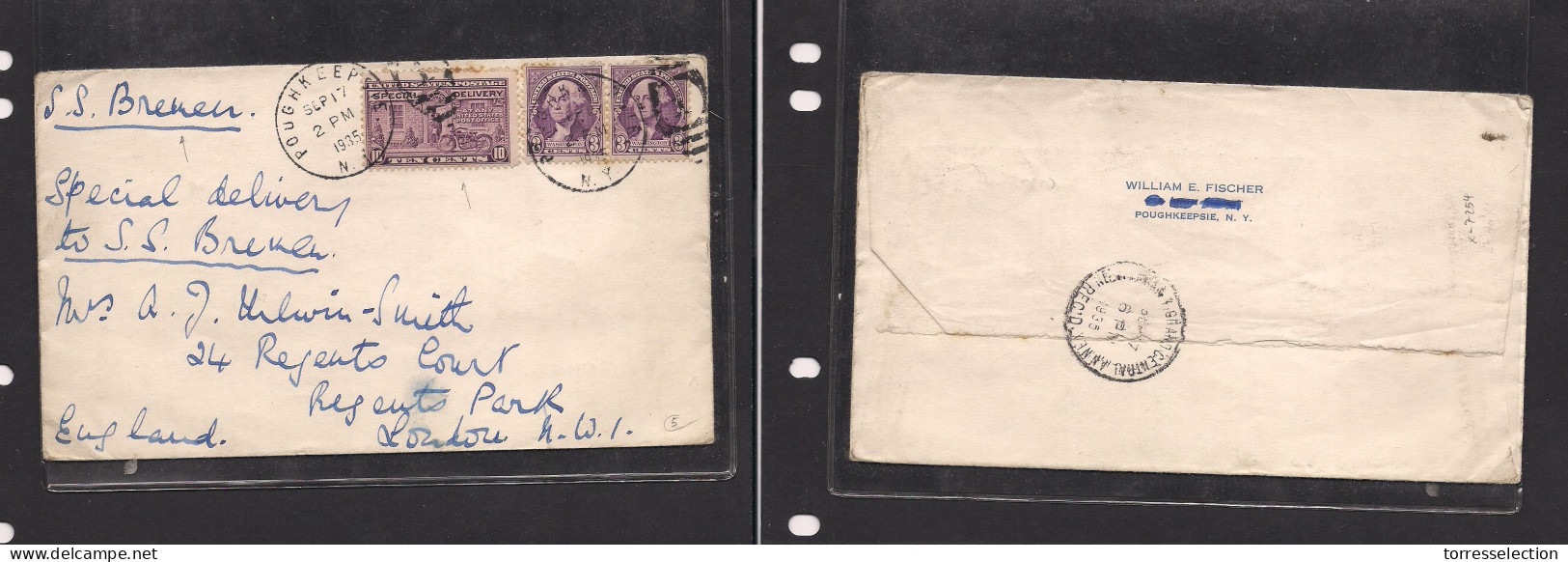 USA. USA Cover 1935 Roughskeepie NY To UK London Mult Fkd Special Delivery Env, SS Bremen. Easy Deal. XSALE. - Other & Unclassified