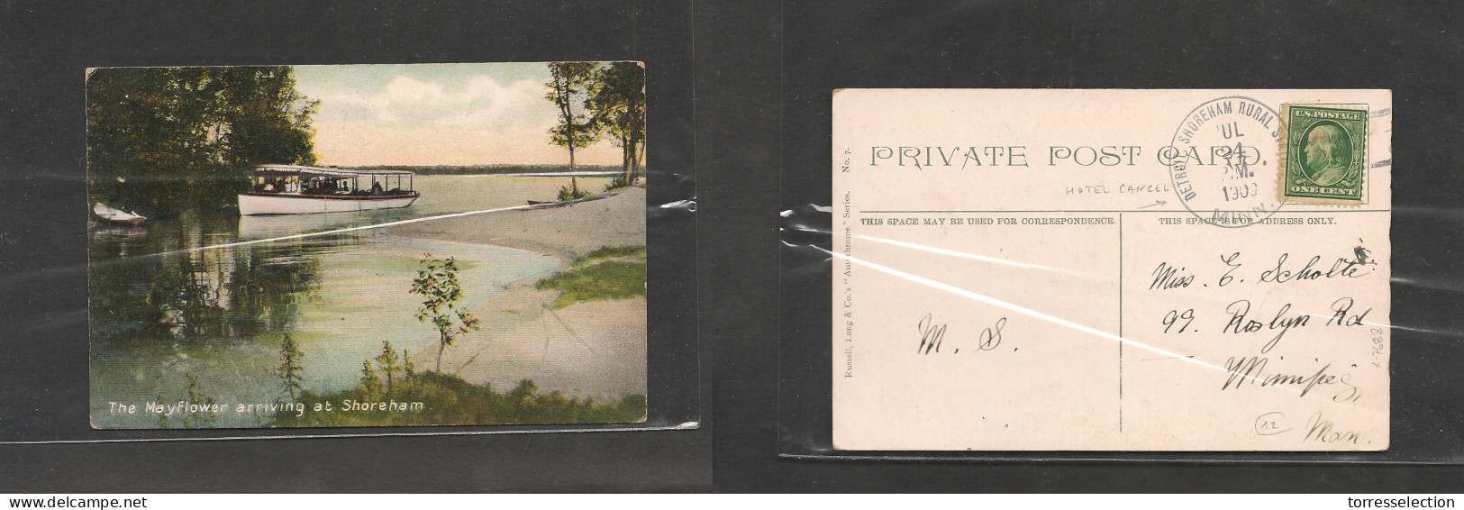 USA. USA Cover - 1909 Detroit Shreham Rural Sta To Winnipeg Manitoba Canada 1c Fkd Postcard XSALE. - Altri & Non Classificati