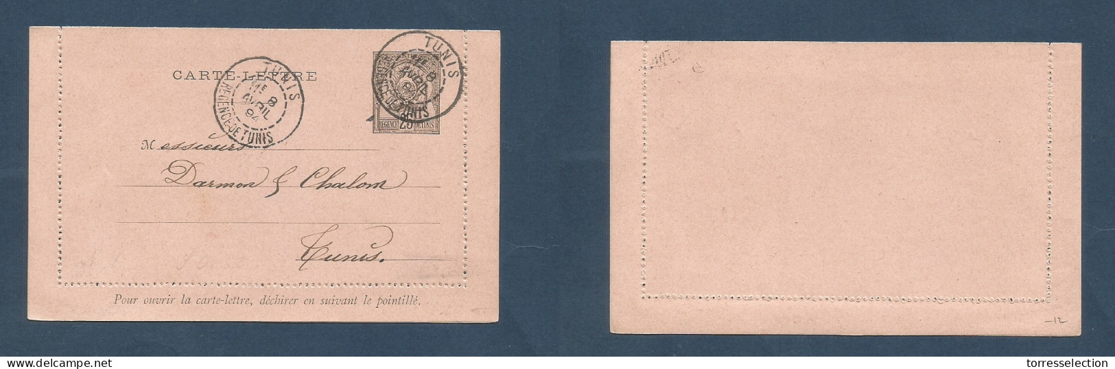 TUNISIA. 1894 (8 Apr) GPO Local 25c Stat Lettersheet Usage. Fine. XSALE. - Tunisia (1956-...)
