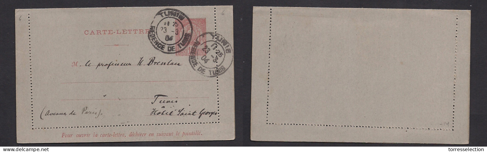 TUNISIA. 1904 (23 March) Tunis Local Usage. 10c Red / Bluish Stationary Lettersheet. Fine Used. XSALE. - Tunisia