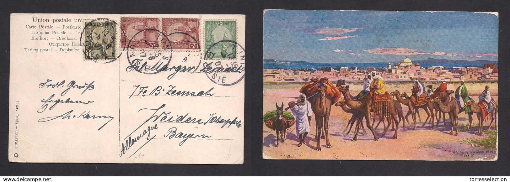 TUNISIA. 1907 (5 Aug) Tunis - Germany, Bayern, Weiden. Multicolor Fkd Pcard, Tied Cds. Fine. XSALE. - Tunisia