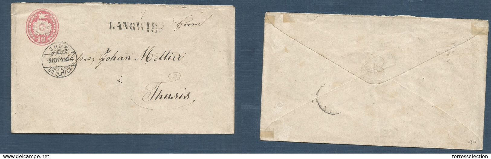 Switzerland - Stationery. 1874 (4 May) LANGWITH, Chur - Thusis. 10c Rose Stat Env, Stline Depart Village. XSALE. - Altri & Non Classificati