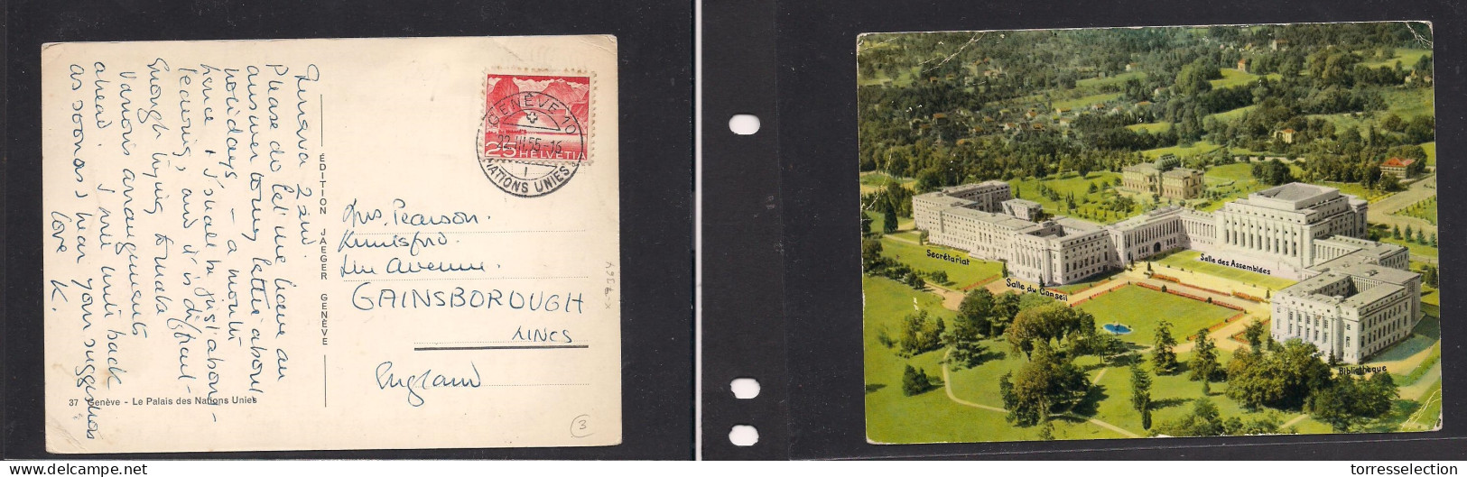 SWITZERLAND. Switzerland Cover 1955 UNO Gneve To Gainsborough UK Fkd Pcard. Easy Deal. XSALE. - Other & Unclassified