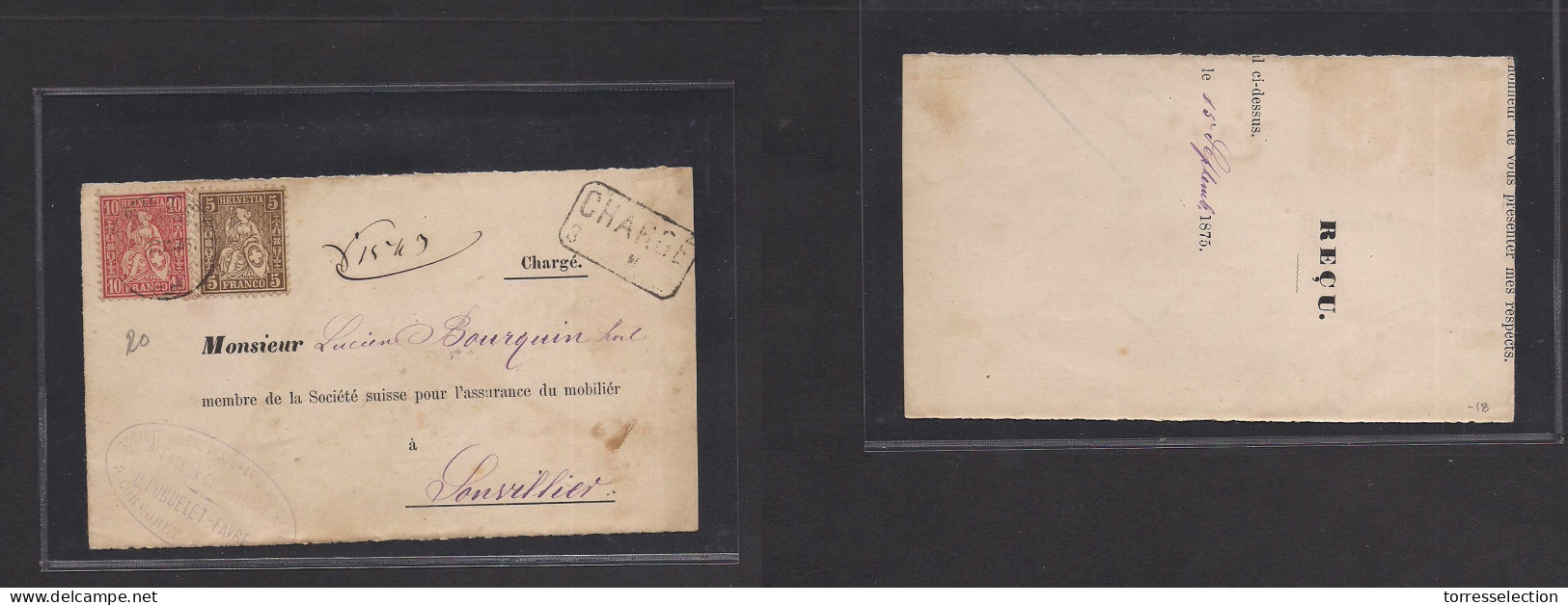 SWITZERLAND. 1875. Cormoret - Sonviller. Registered Multifkd Cover Front. XSALE. - Sonstige & Ohne Zuordnung