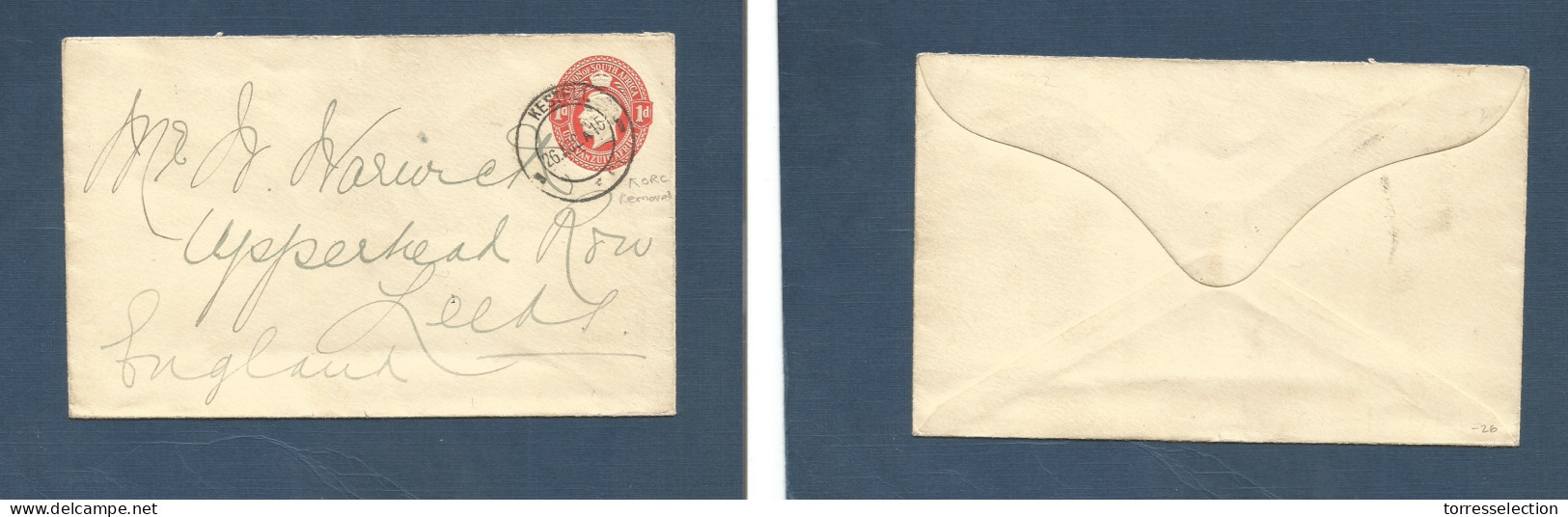 SOUTH AFRICA. C. 1915 (26 Aug) ORC Removed. Kestell - Leeds, UK. 1d Red Stat Env. Fine Used Modified Cds. XSALE. - Other & Unclassified