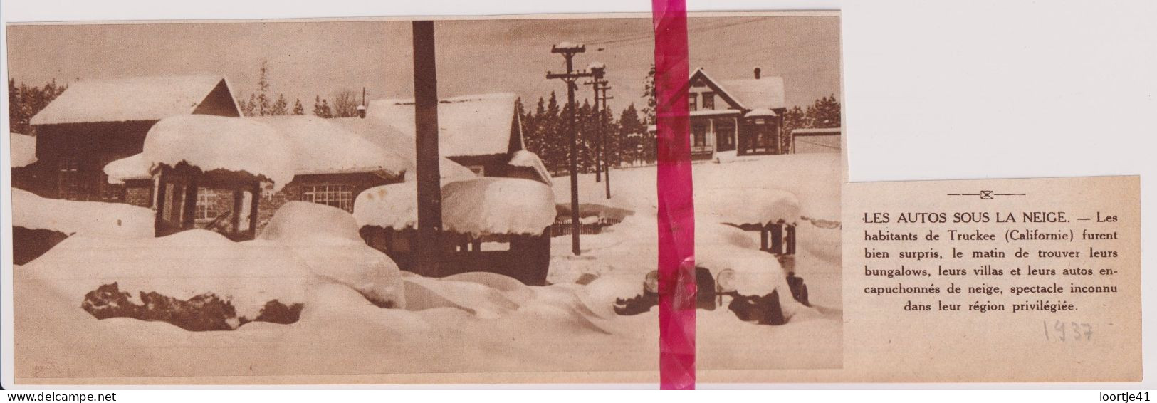 Truckee USA Calfornia - Cars Under Snow , Sneeuw - Orig. Knipsel Coupure Tijdschrift Magazine - 1937 - Non Classés